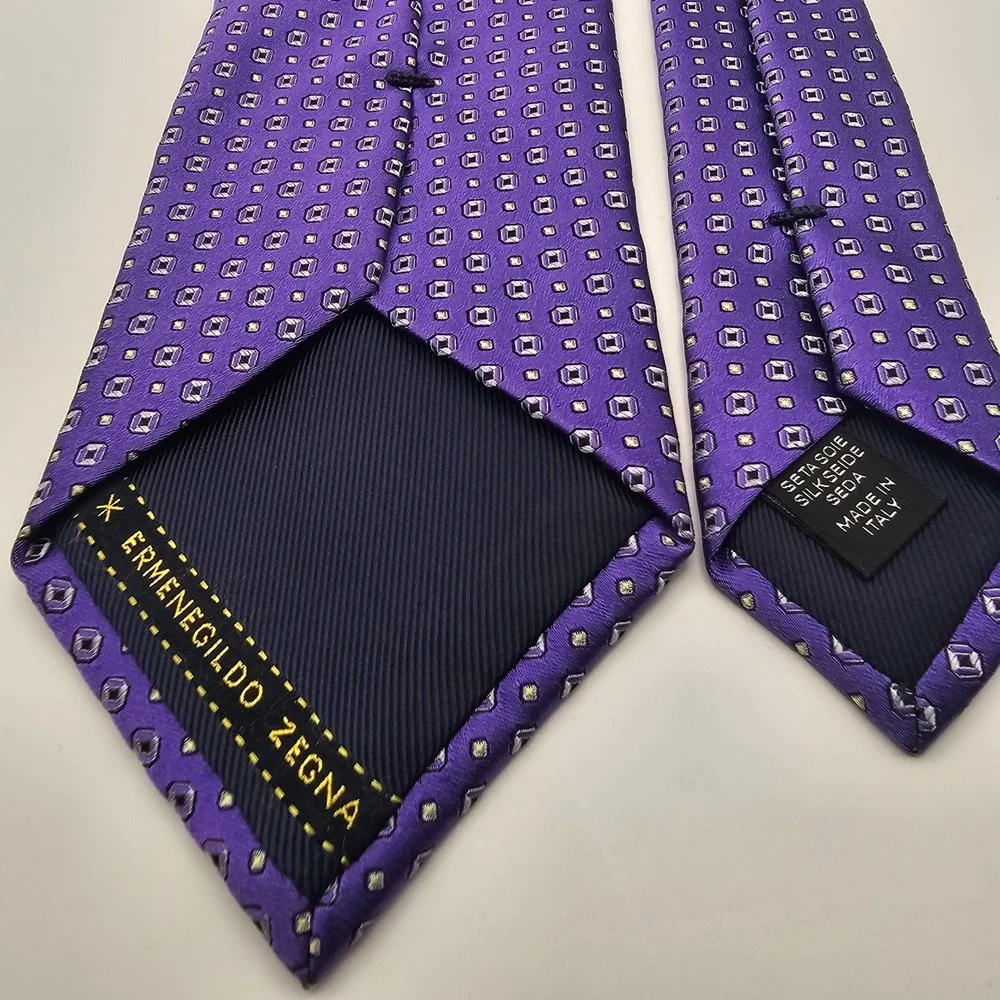 Ermenegildo Zegna Silk Tie Purple Geometric Square Luxury‎ Italian Designer
